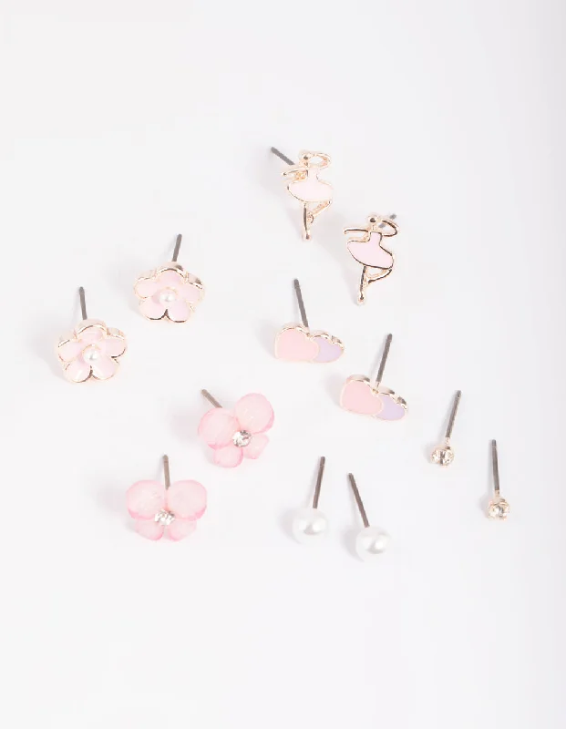 Classic Stud Earrings-Kids Ballet Flower Stud Earring 6-Pack