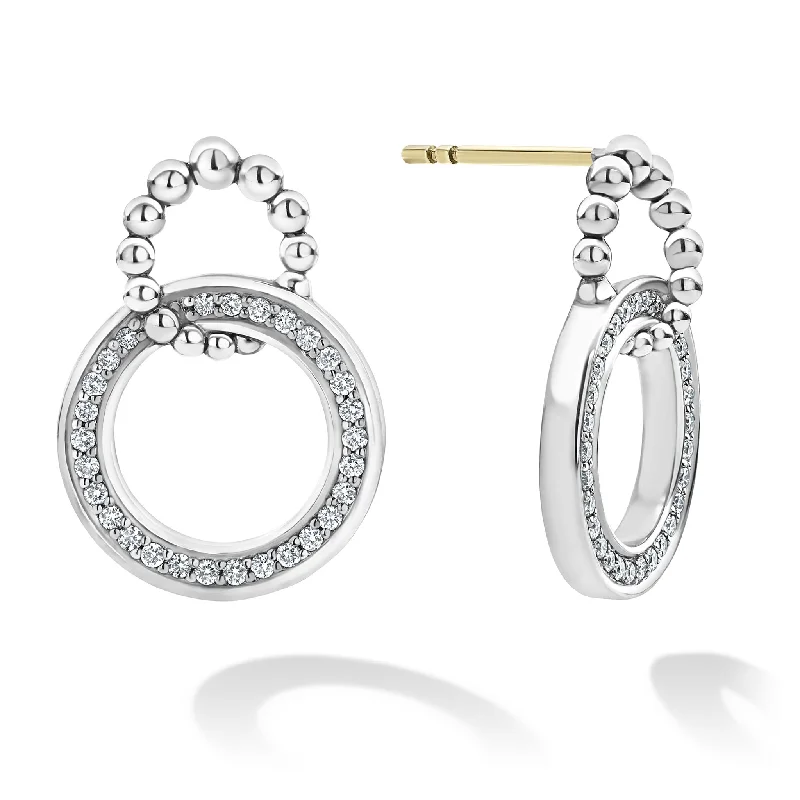 Unique Silver Earrings-Caviar Spark Double Circle Diamond Caviar Earrings