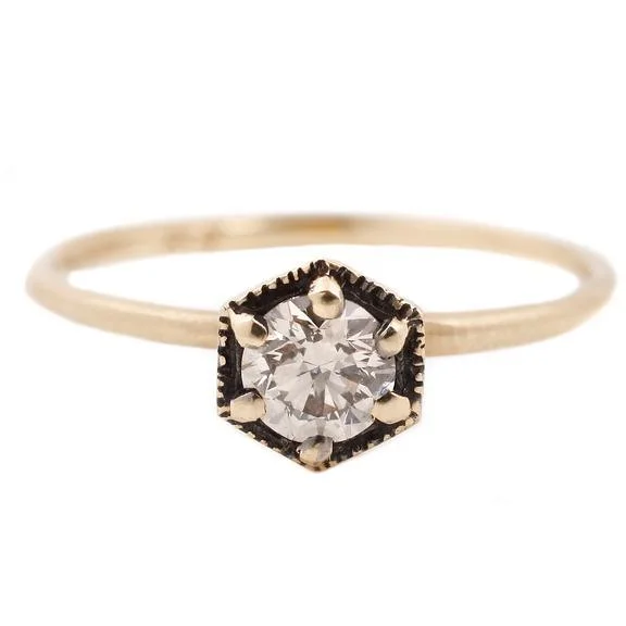 Hexagon Brown Diamond Ring, .33ct