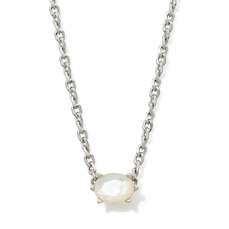 Oval Pendant Necklace-Kendra Scott | Cailin Silver Pendant Necklace in Ivory Mother-of-Pearl