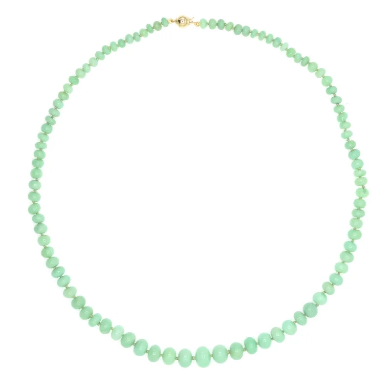 Vintage Silver Necklace-Beaded Chrysoprase Necklace - Large, Bright Green