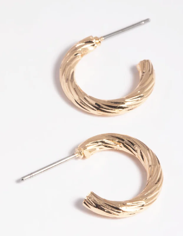 Simple Silver Drop Earrings-Gold Twisted Huggie Hoop Earrings