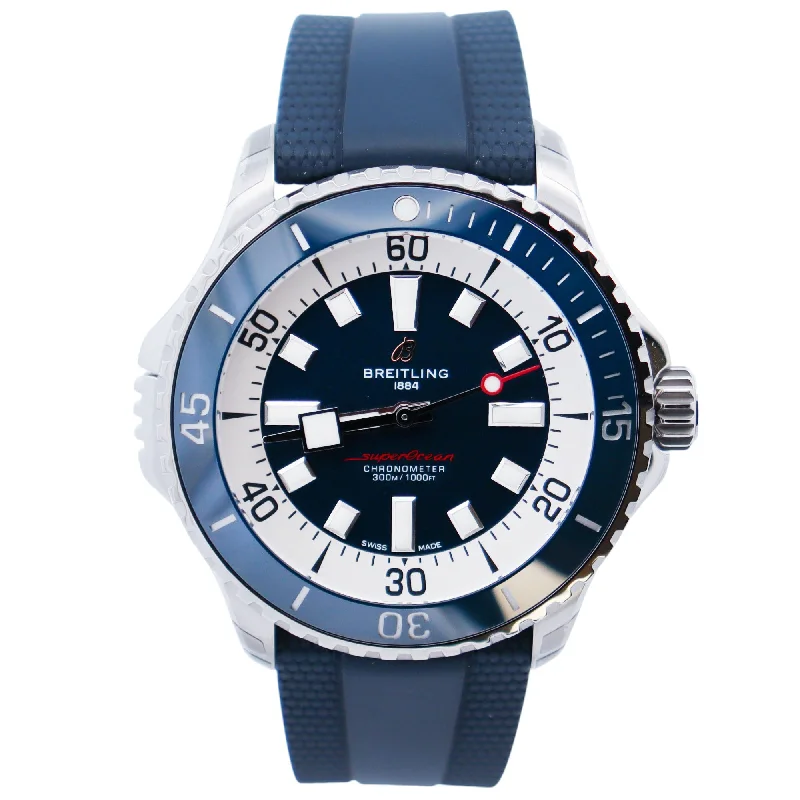 Solar Powered Sports Watch for Men-Breitling Superocean 46mm Blue Dial Watch Ref# A17378