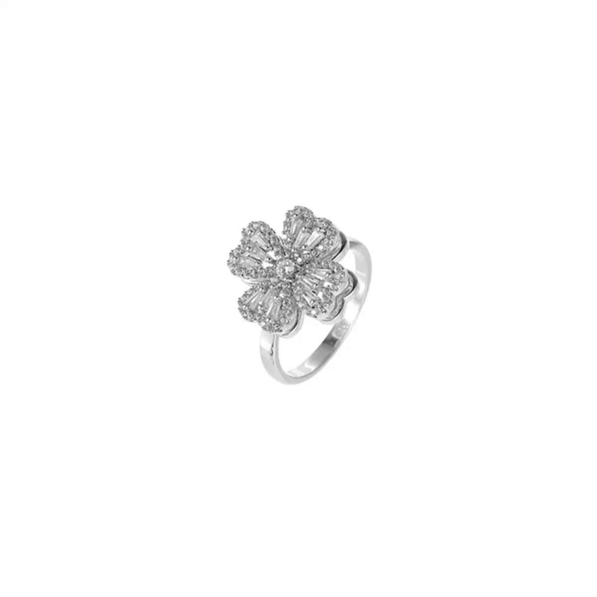 XL1502-18 Silver Double-Layer Four-Leaf Clover Spinning Ring