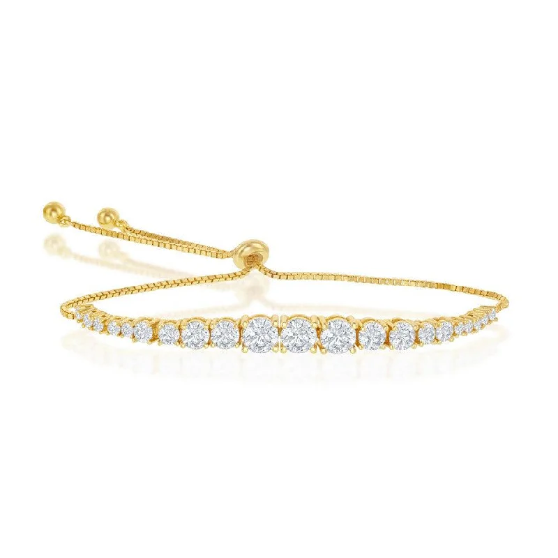 Elegant Crystal Cuff Bracelet-Sterling Silver Gold Plated Round Graduating CZ Bolo Bracelet