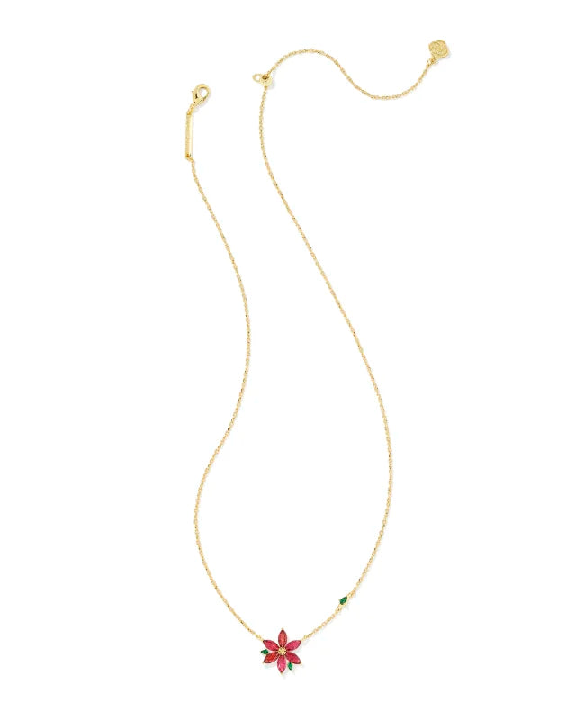 Vintage Diamond Necklace-Kendra Scott | Poinsettia Gold Short Pendant Necklace in Red Mix