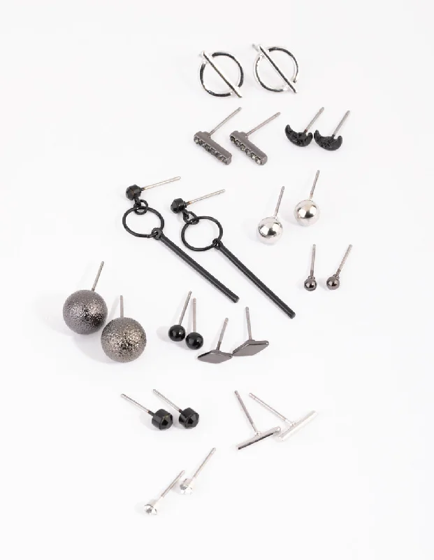 Bold Drop Earrings-Mixed Metal Edgy Stud Earrings