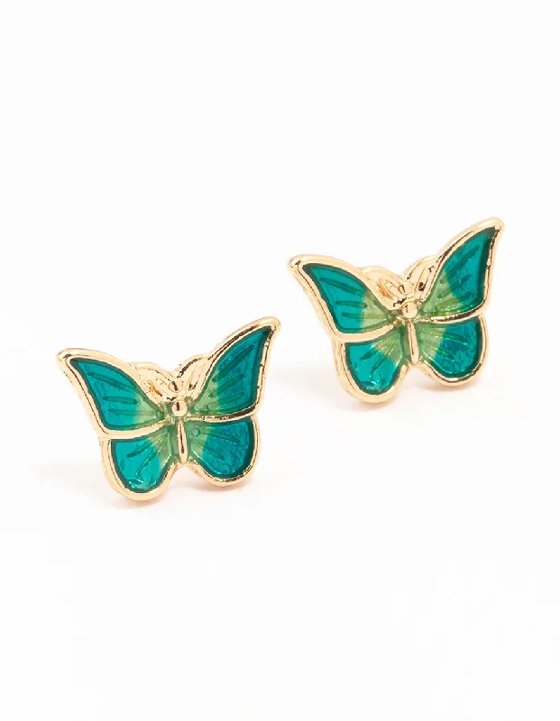 Vintage Style Earrings-Gold Ombre Butterfly Stud Earrings