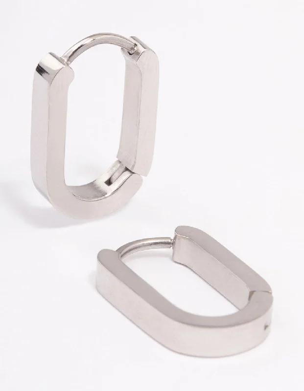 Classic Stud Earrings-Surgical Steel Small Rectangle Huggie Earrings