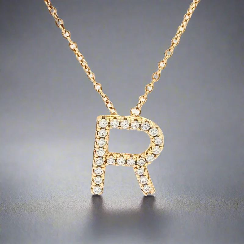 Fashionable Pendant Necklace-YGP Sterling CZ R Initial Necklace