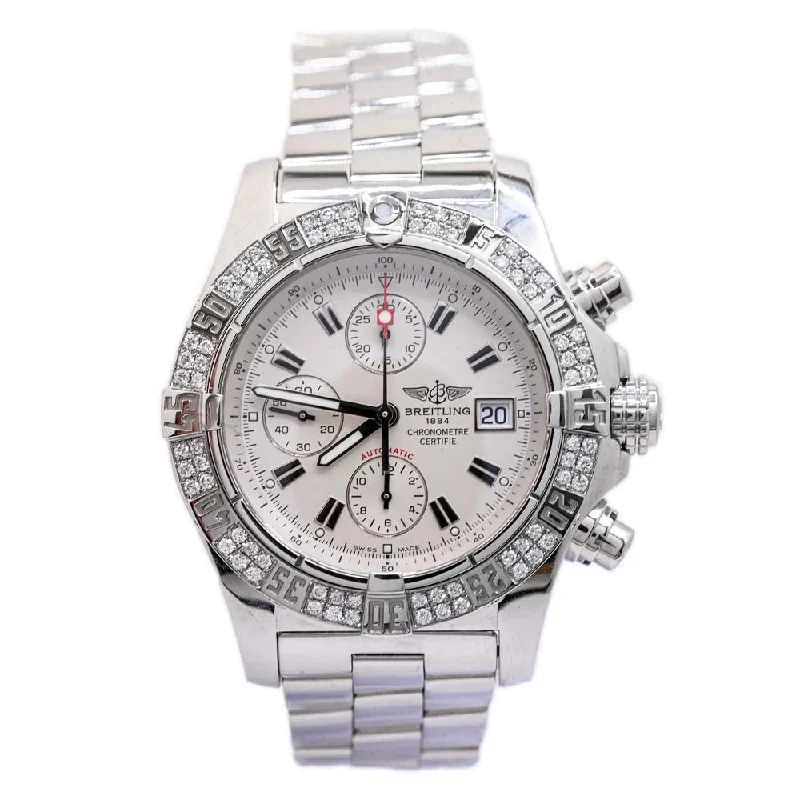 Silver Wristwatch for Men-Breitling Super Avenger 48mm White Dial Watch Ref# A13380