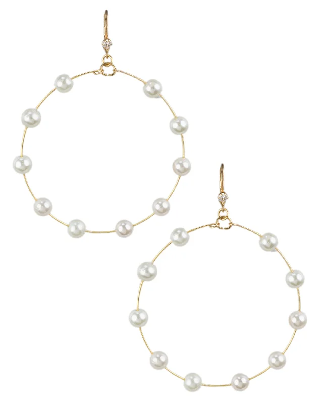 Clear Crystal Earrings-Pearl Station Hoop Earrings