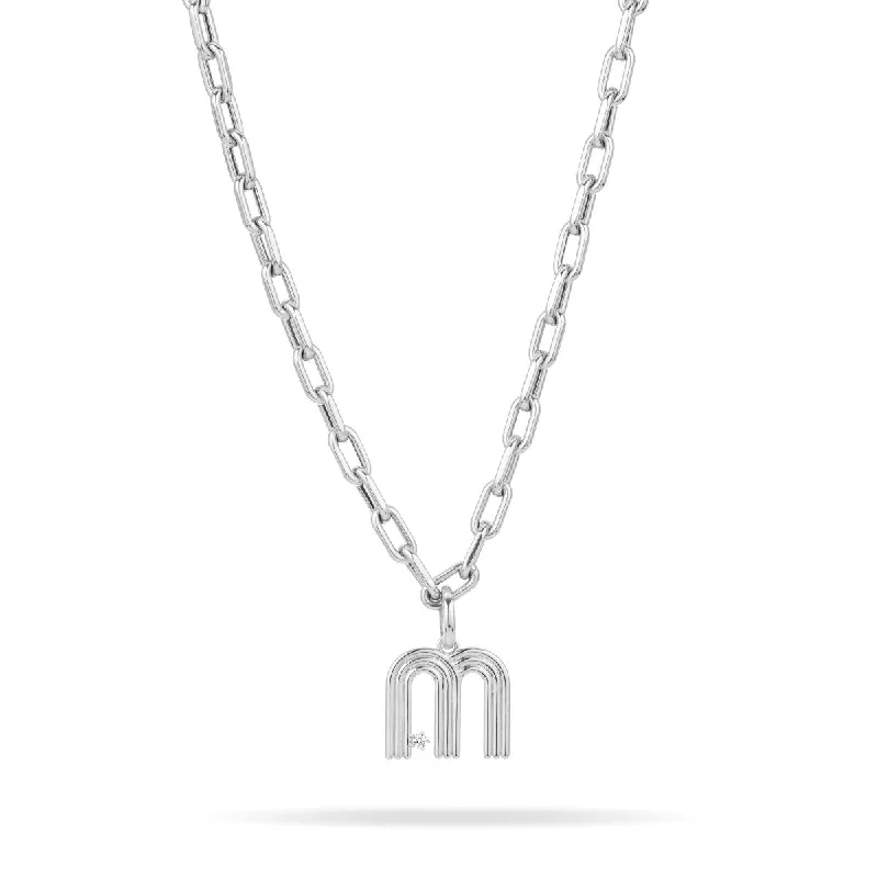 Multi-Strand Silver Necklace-5.3mm Groovy Italian Chain Initial Necklace in Sterling Silver