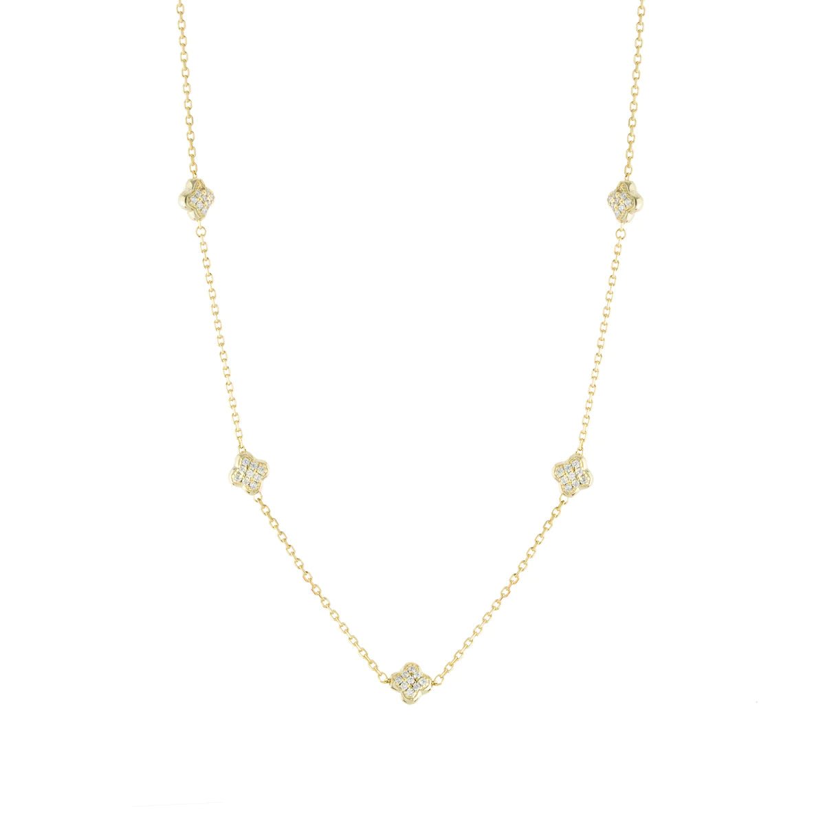 Luxury Gold Necklace-YGP Sterling 18" CZ 5 Clover Necklace