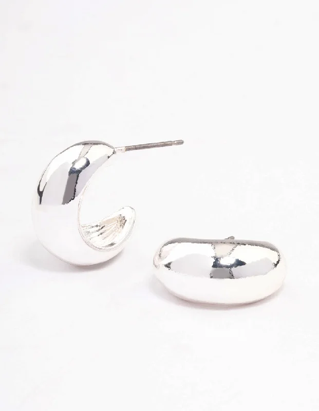 Double Drop Earrings-Silver Chubby Teardrop Huggie Earrings