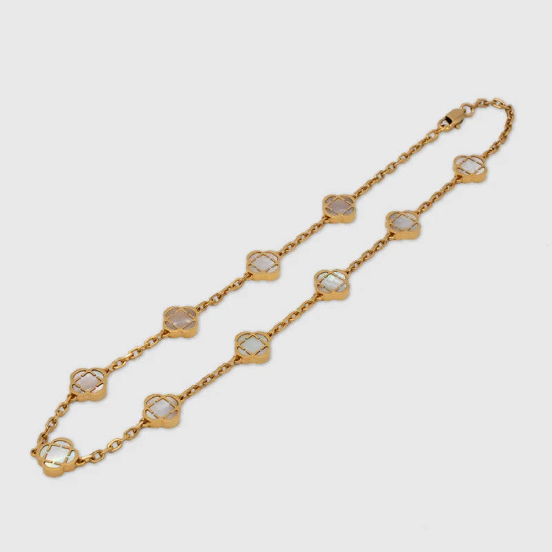 Geometric Gold Necklace-White Clover Stone Necklace (Gold)