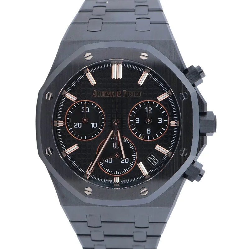 Custom Digital Watch with Name-Audemars Piguet Royal Oak 41mm Black Dial Watch Ref# 26240CE.OO.1225CE.01