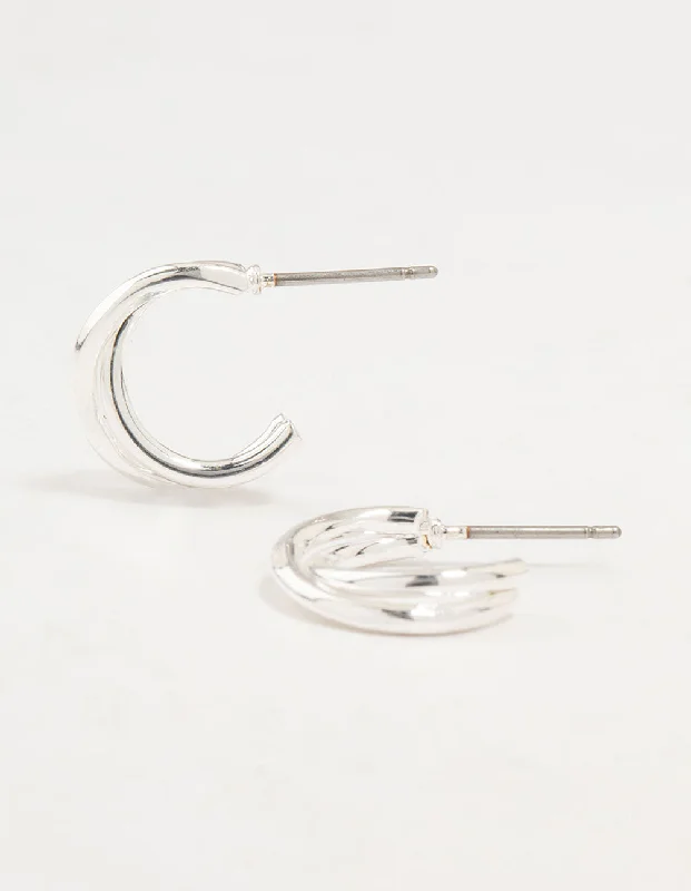 Stylish Stud Earrings-Silver Twisted Double Rope Huggie Earrings