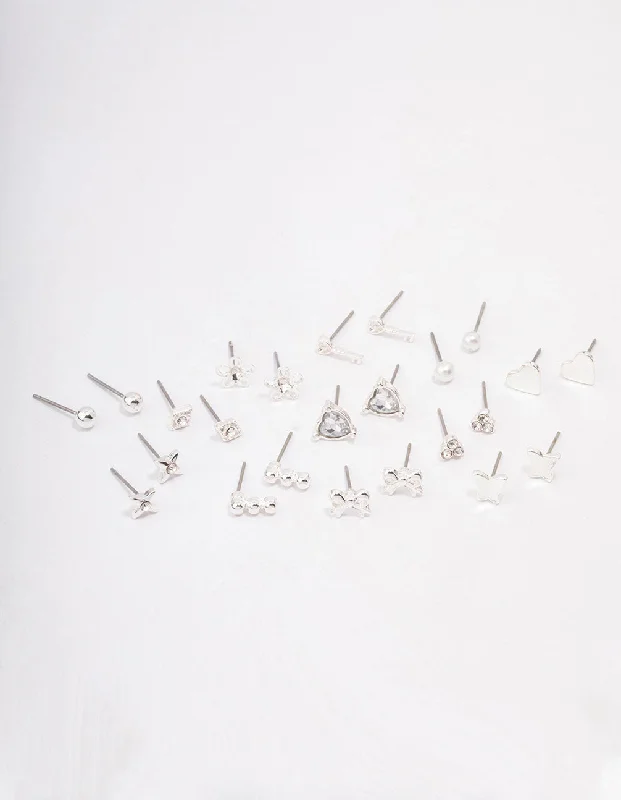 Pearl Hoop Earrings-Silver Key Bow Earring 12-Pack