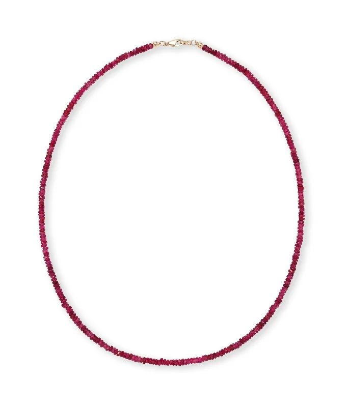 Simple Name Necklace-Tiny Beaded 14k Gold Necklace in Ruby