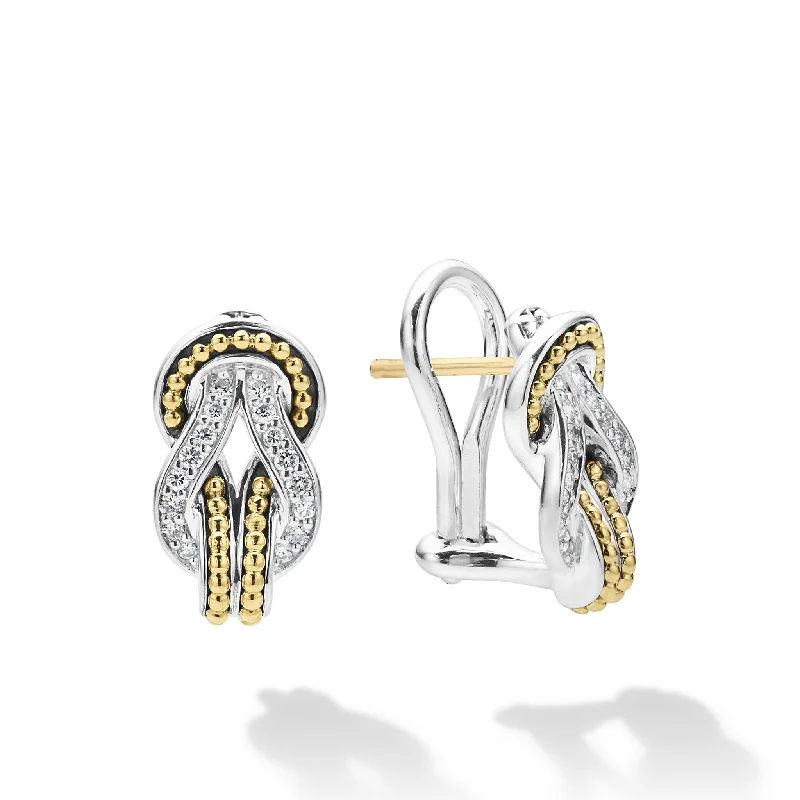 Antique Silver Earrings-Newport Two-Tone Knot Diamond Huggie Earrings