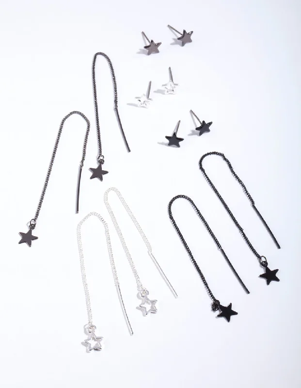 Silver Plated Earrings-Silver Mixed Metal Star Earrings