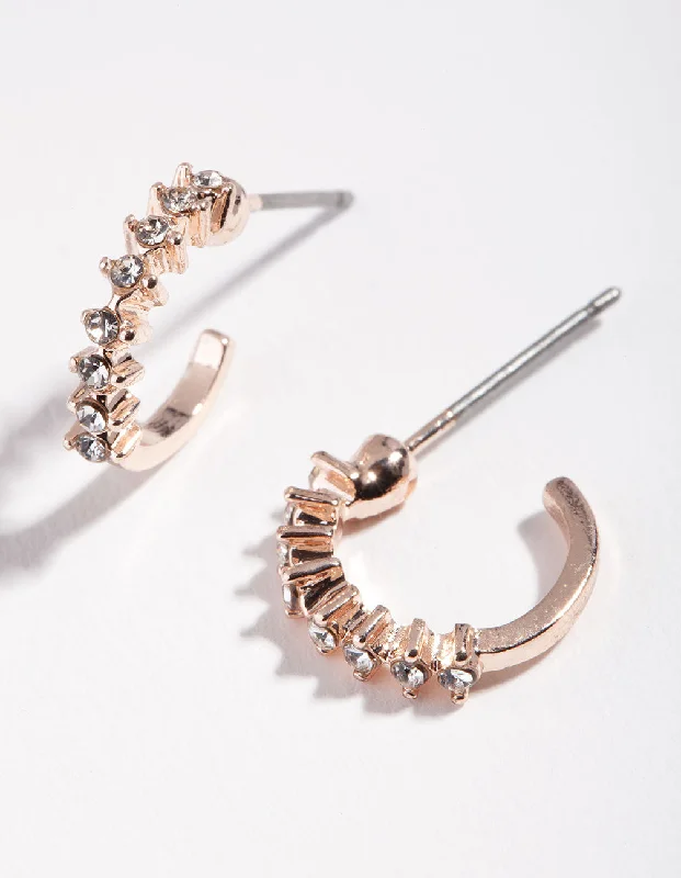 Fashionable Dangle Earrings-Rose Gold Micro Diamante Hoop Earrings