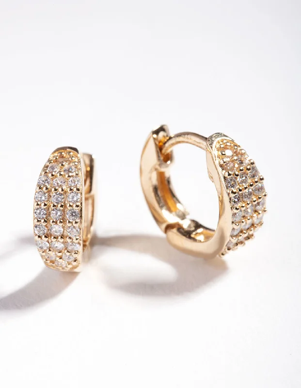 Silver Stud Earrings-Gold Plated Sterling Silver Statement Pave Huggie Earrings