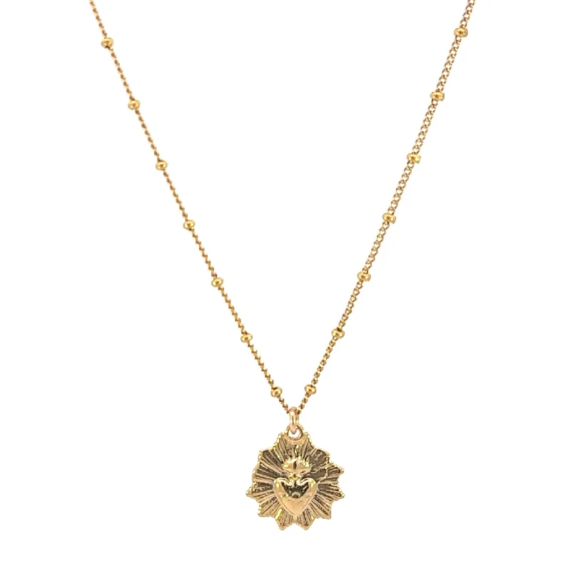 Gold Pendant Necklace-Sacred Heart Necklace