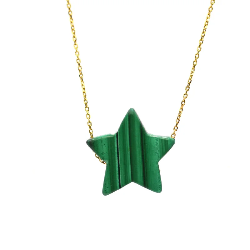 Minimalist Gold Chain Necklace-Malachite Simple Drop Star Necklace