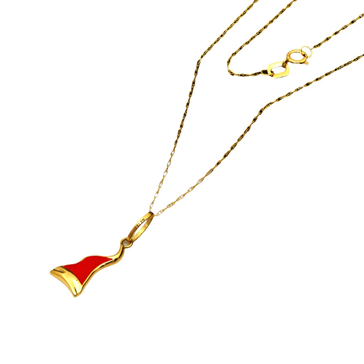 Double Pendant Necklace-Real Gold New Year Red Necklace 0684 CWP 1776