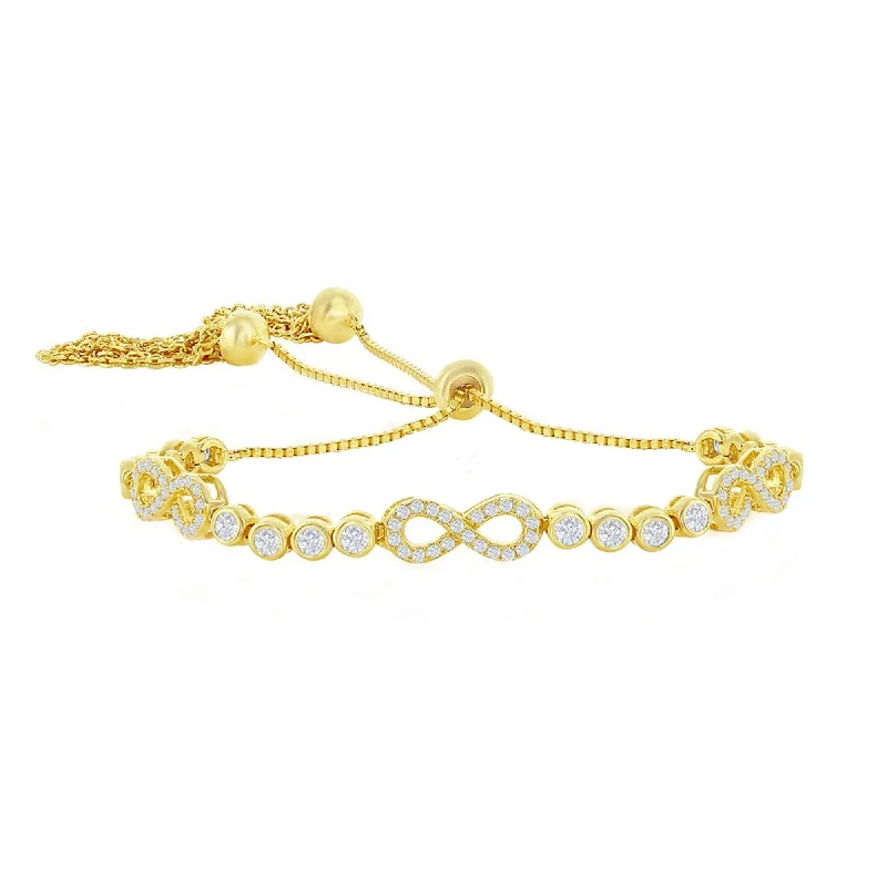 Gold-Plated Cuff Bracelet-Classic Women's Bracelet - Gold Bezel-Set CZ and Infinity Adjustable | T-8044-GP