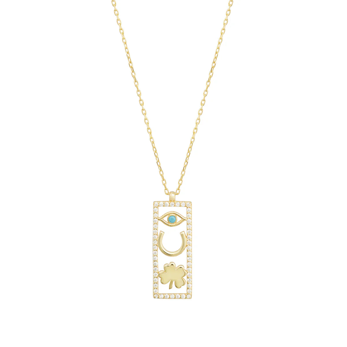 Luxurious Diamond Necklace-YGP Sterling CZ 18" Cartouche Necklace