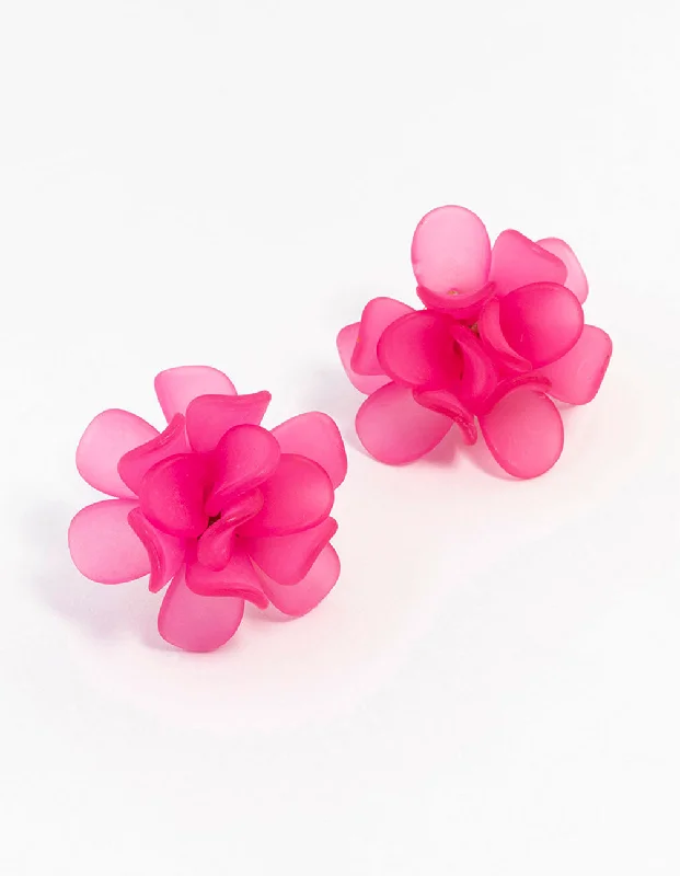 Unique Pearl Drop Earrings-Pink  Large Flower Petal Stud Earrings