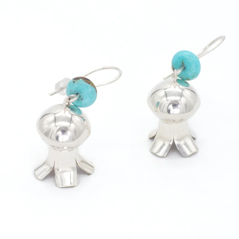 Adjustable Drop Earrings-Vintage Sterling Silver Turquoise Pom Blossom Earrings (Hallmark Unknown)