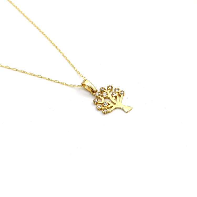 Cute Charm Pendant Necklace-Real Gold Eleven Stone Tree Necklace - Model 0398 CWP 1998