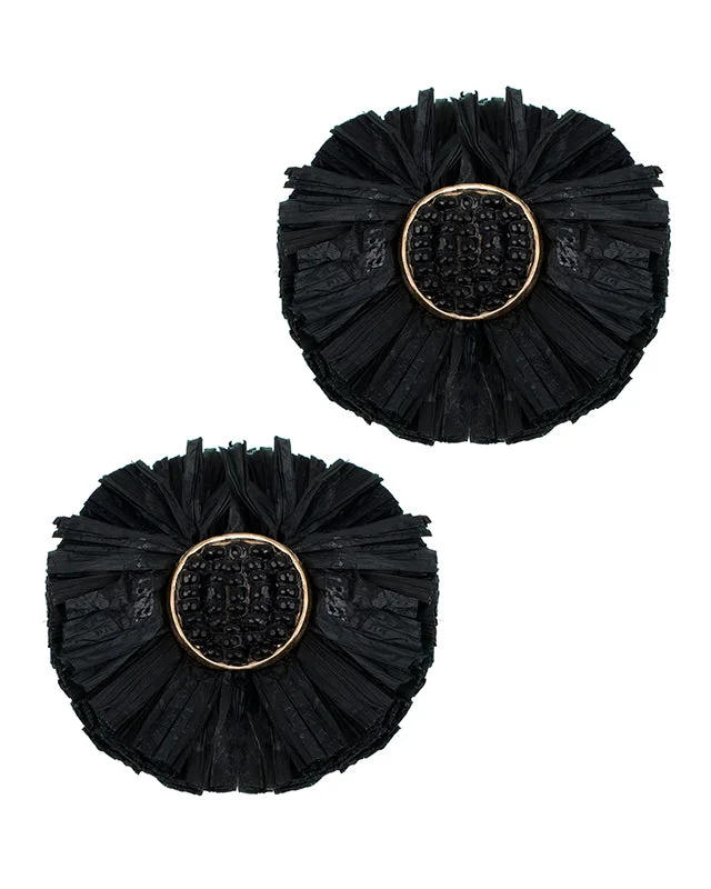 Diamond Drop Earrings-Black Raffia Circle Earrings