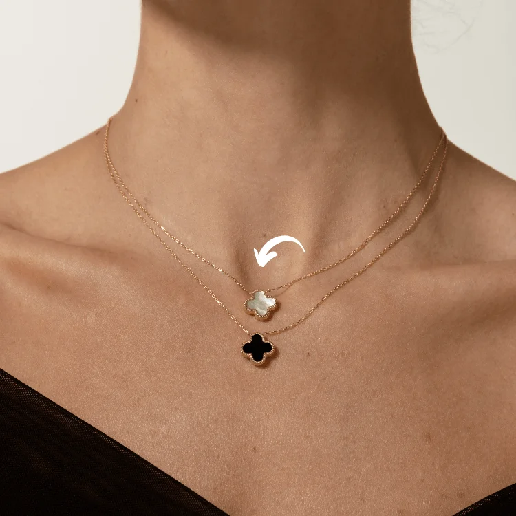 Elegant Silver Necklace-Real Gold Pearl White Clover Adjustable Size Necklace GZJVN0440 N1470