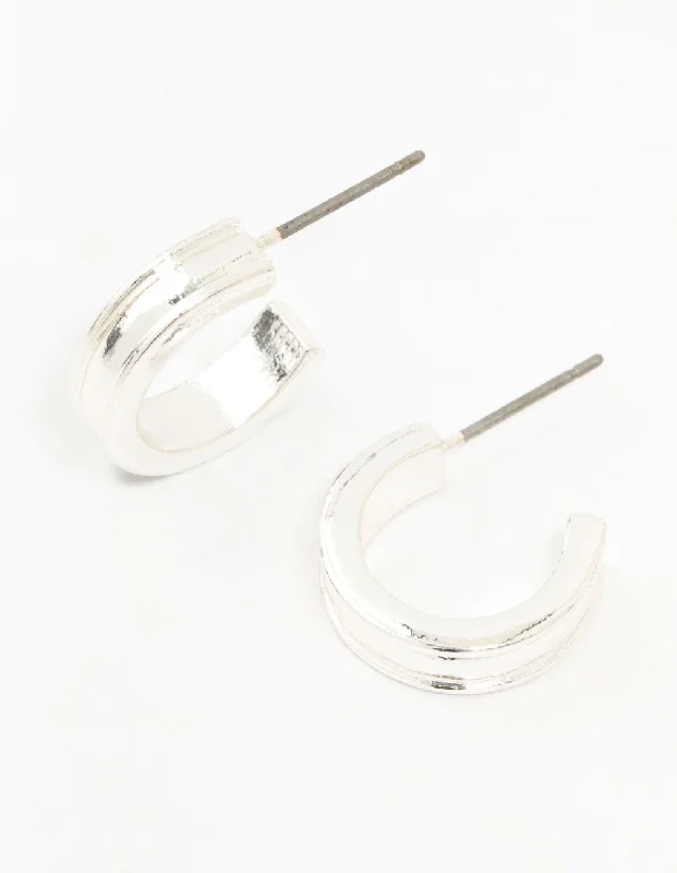 Silver Ear Cuffs-Silver Thick Centered Mini Hoop Earrings