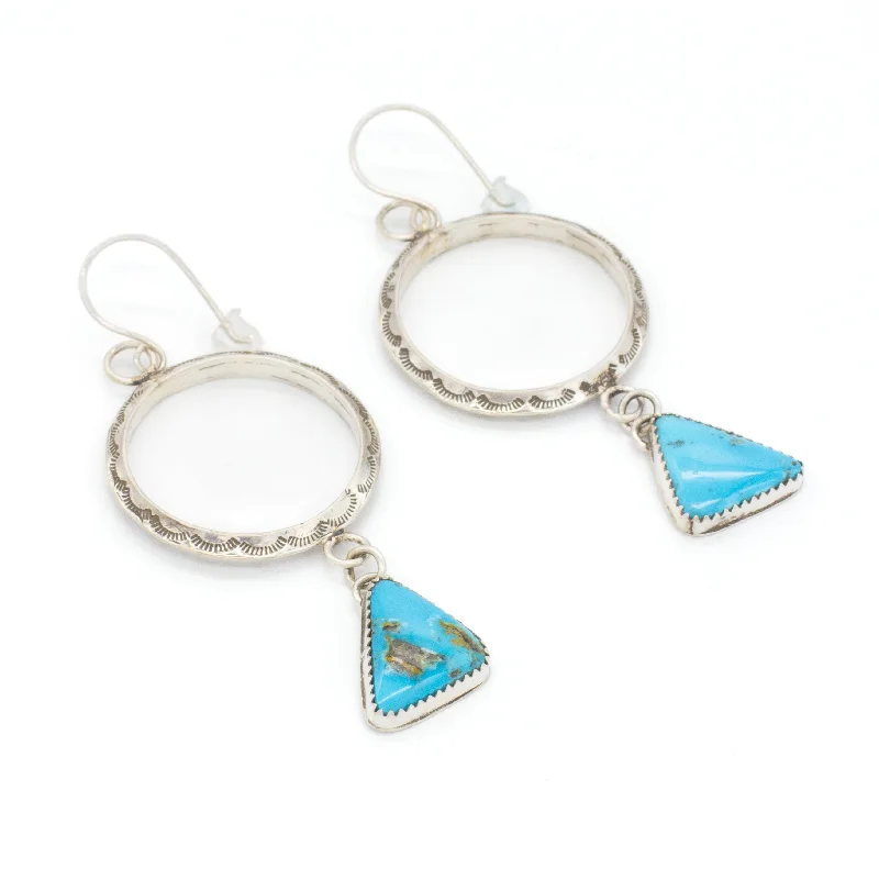 High-End Earrings-Rochelle Yazzie Navajo Handmade Sterling Silver Turquoise Earrings