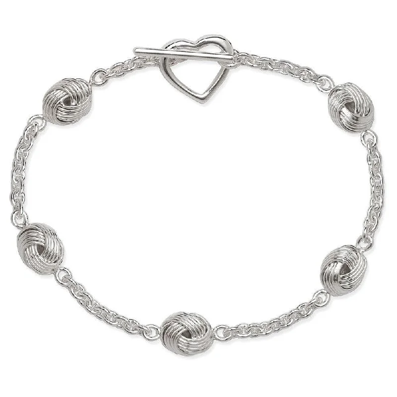 Bridal Bracelet for Wedding-Sterling Silver Knot with Heart Toggle Bracelet, 7"