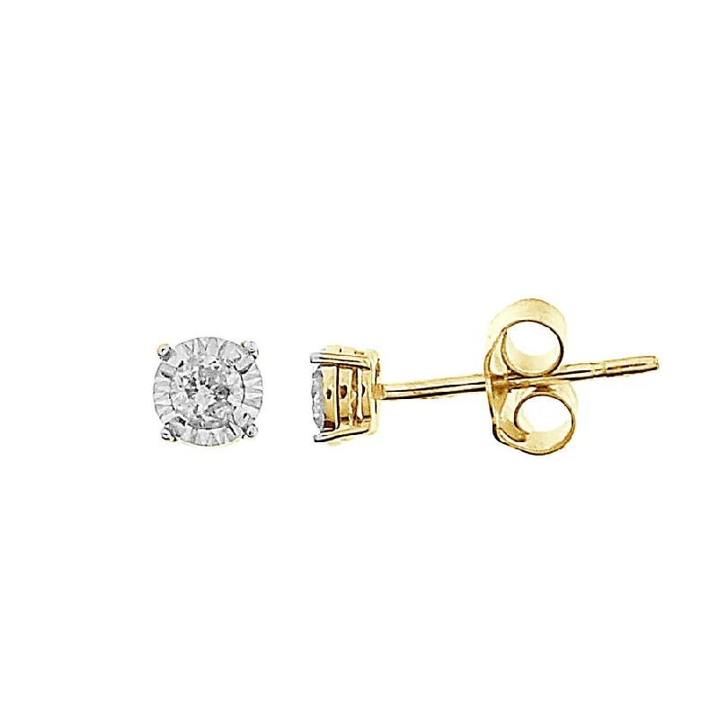 Stylish Stud Earrings-LADIES EARRINGS 0.15CT ROUND DIAMOND 10K YELLOW GOLD