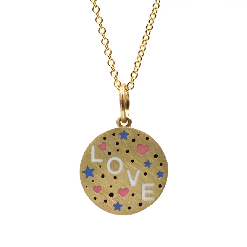 Long Heart Pendant Necklace-Enamel Speckled LOVE Necklace