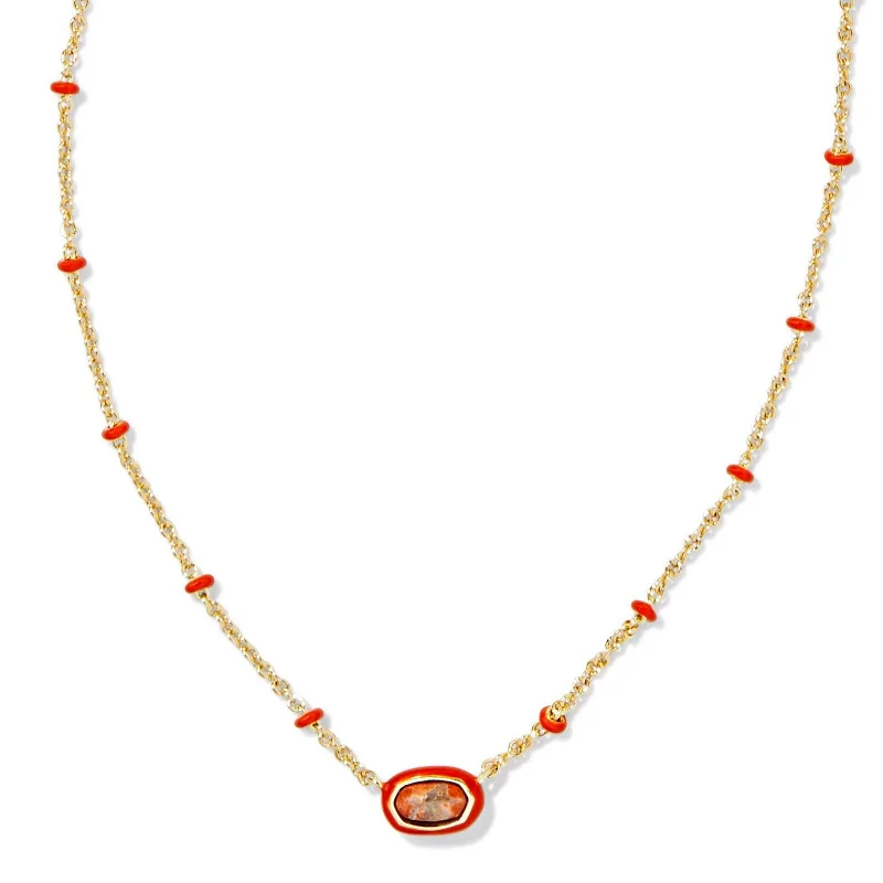 Sparkling Crystal Necklace-Kendra Scott | Mini Elisa Gold Enamel Frame Short Pendant Necklace in Variegated Orange Magnesite