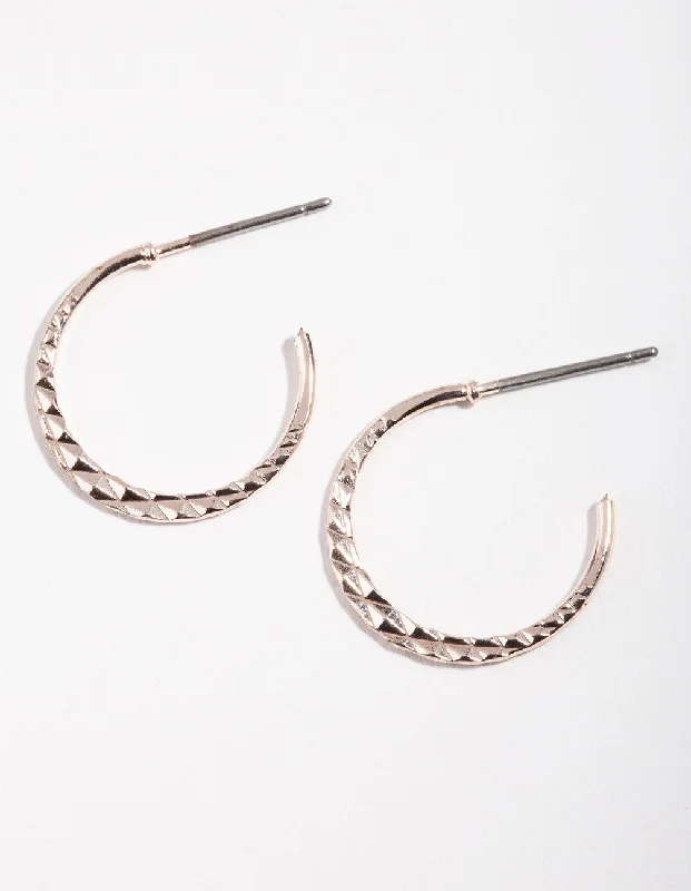 Silver Drop Earrings for Women-Rose Gold Cross Hatch Hoop Earrings