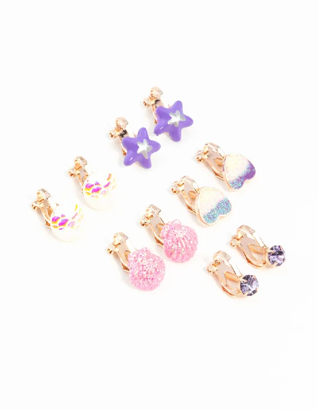 Chunky Gold Earrings-Kids Rose Gold Mermaid Clip-On Earring 5-Pack