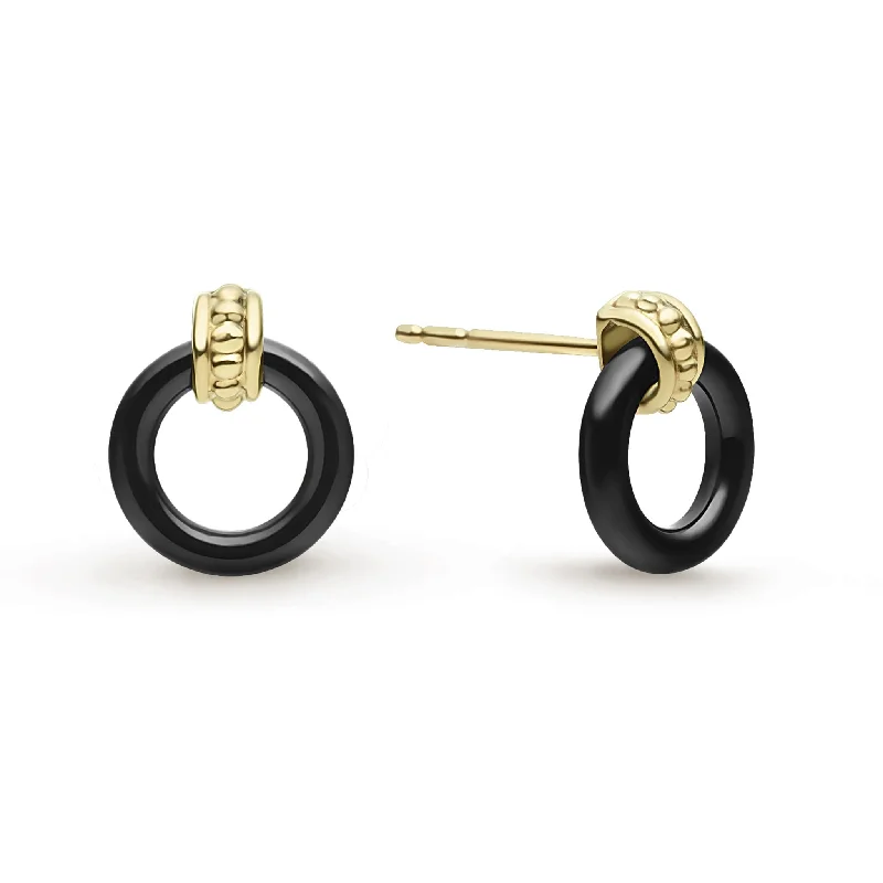 Elegant Gemstone Earrings-Meridian 18K Gold Black Ceramic Circle Stud Earrings