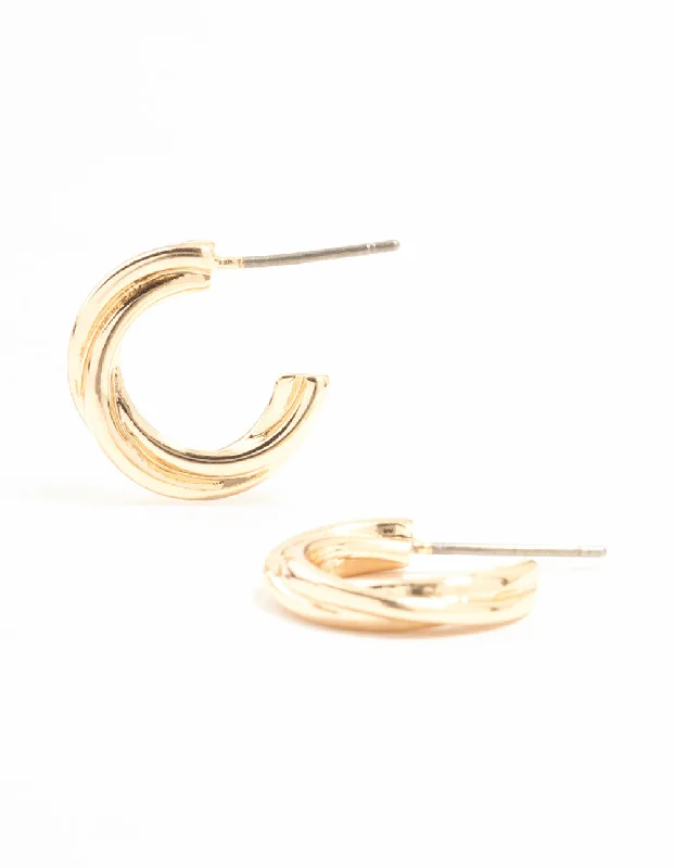 Diamond Drop Earrings-Gold Chunky Twisted Huggie Earrings