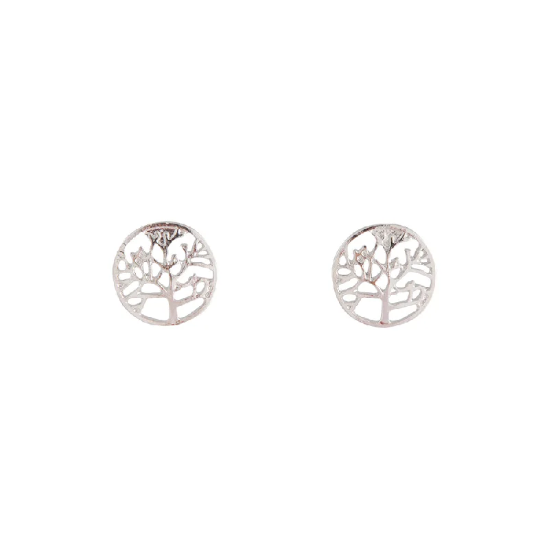 Handmade Gold Earrings-Silver Tree Of Life Stud Earrings