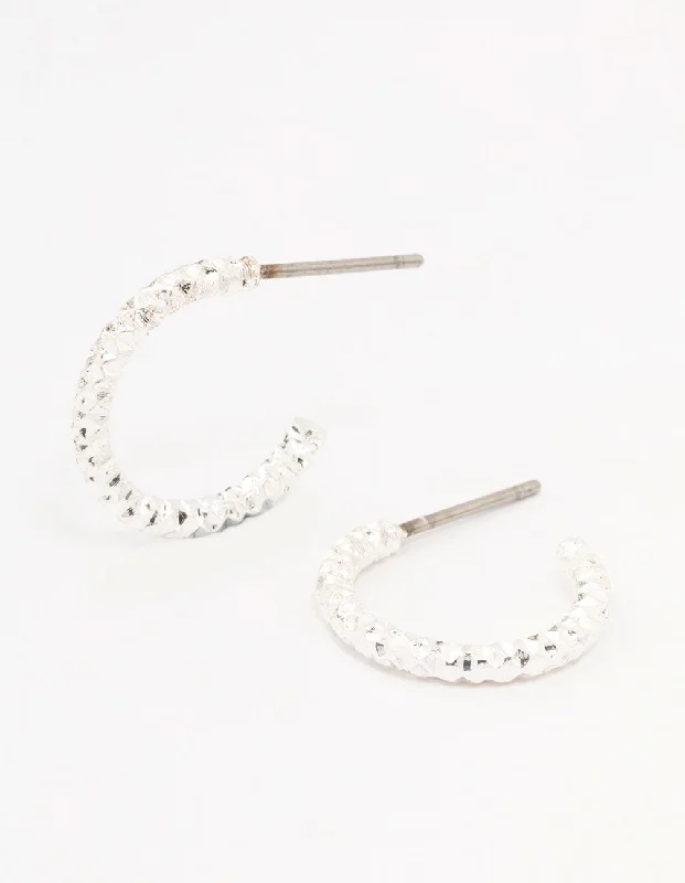 Modern Chandelier Earrings-Silver Hammered Huggie Earrings